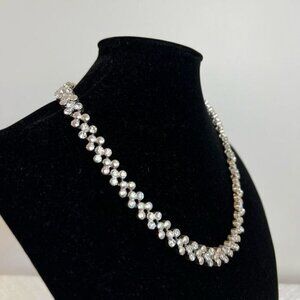 Vintage Silver Tone Crystal Statement Necklace Choker Jewelry Ornate Shiny